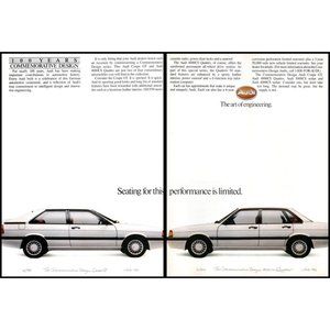 1986 Audi Coupe GT and 4000CS Quattro Sedan 2 Page Vintage Print Ad Wall Art